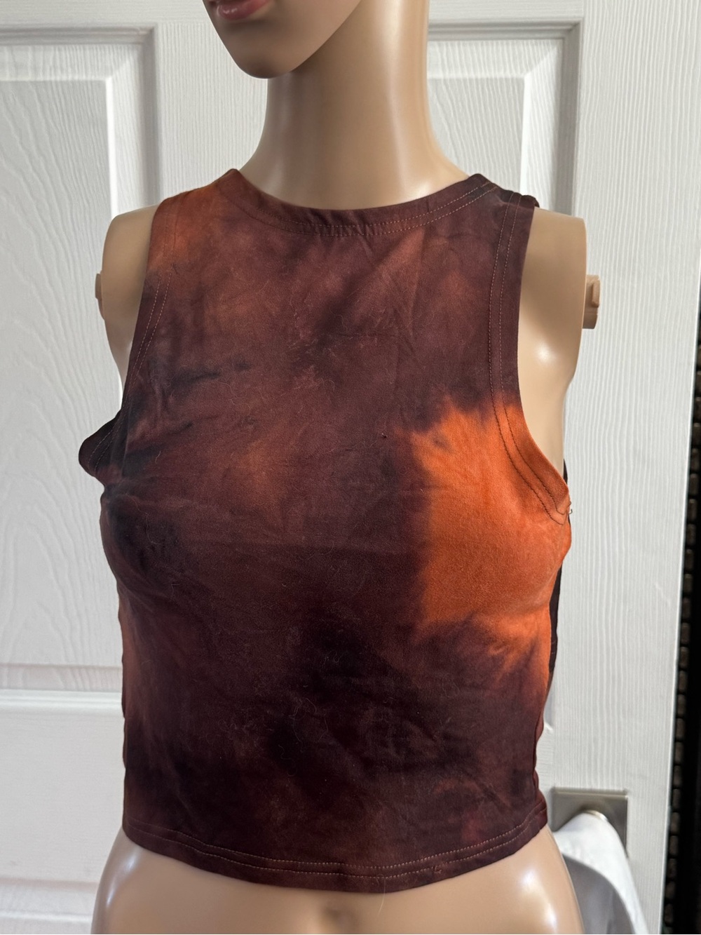 Tie-Dye Burnt Orange Cropped Tank Top - Women Size medium